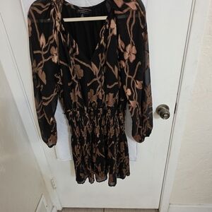 Current Air Black and Brown Floral Long Sleeve Dress